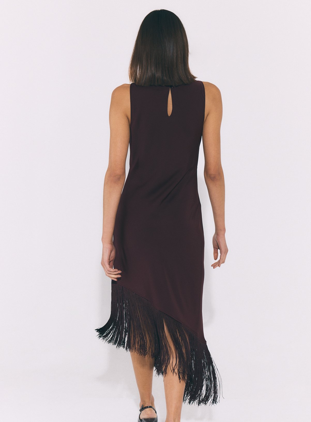 Dark Purple Satin Fringe Midi Dress 8 - Image 4 thumbnail
